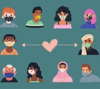 Graphic of a mixture of young people all wearing face masks for COVID-19