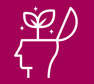 Outline of a head with the top open like a box, and a plant growing