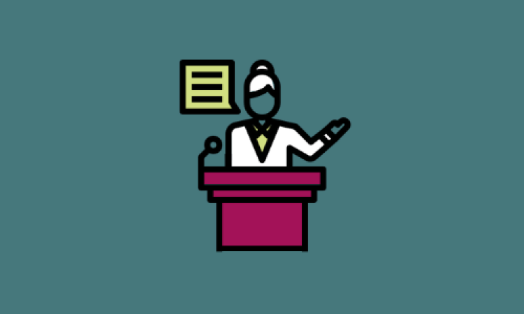 An illustration of someone speaking at a lectern
