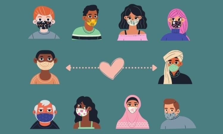 Graphic of a mixture of young people all wearing face masks for COVID-19