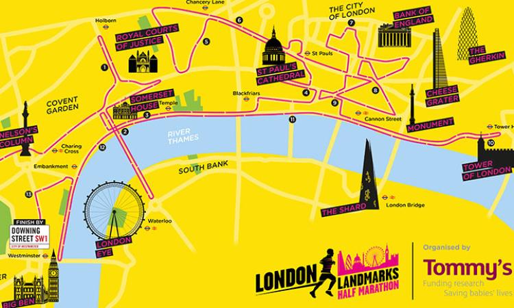 Image of the map for the London Landmarks Half Marathon