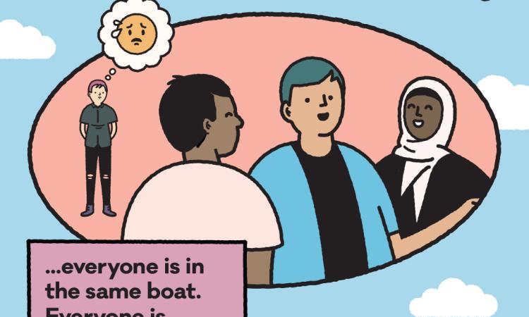 Graphic that reads 'remember everyone is in the same boat. Everyone is trying to make connections'