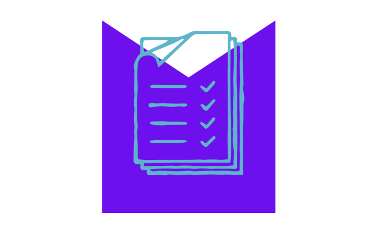 Drawing of checklist over M shaped graphic