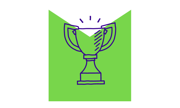 Sketch of trophy over a M shaped graphic